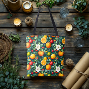 Bolso De Tela Cítrico Vibrante y Flores Blancas con Iniciales