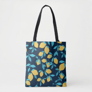 Bolso De Tela Citro simple: limones en azul.