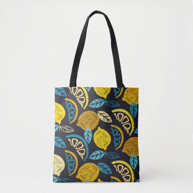Bolso De Tela Citrus lime lemon doodle hand drawn pattern backgr (Anverso)
