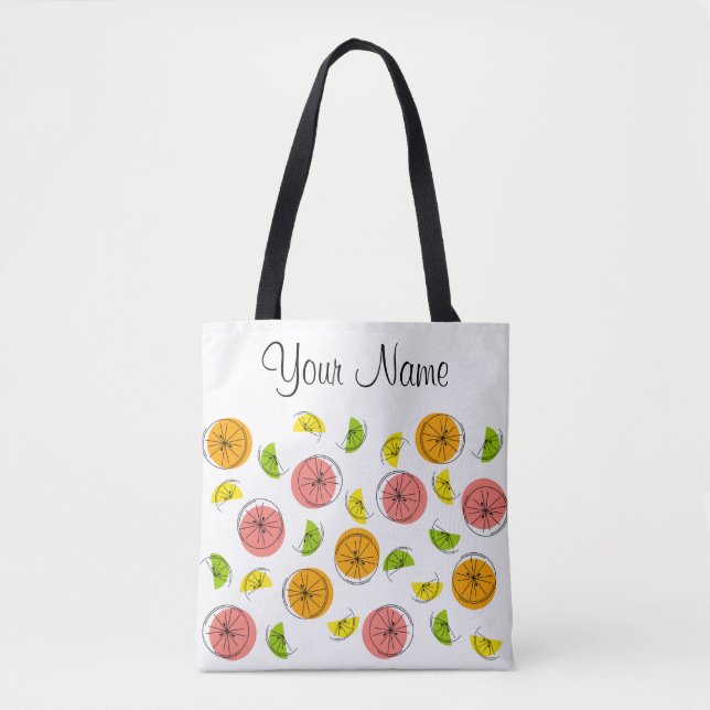Bolso De Tela Citrus Multi Name por todo el tote (Anverso)