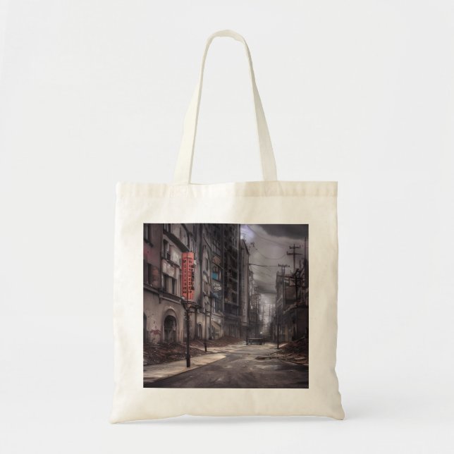 Bolso De Tela Ciudad Abandonada | Distopía Post Apocalíptica  (Frente)