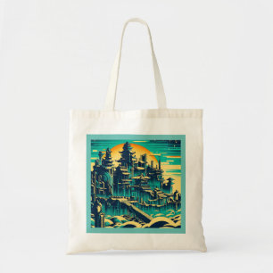 Bolso De Tela Ciudad de Atlantis 1 - Estilo Woodblock