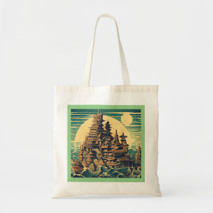 Bolso De Tela Ciudad de Atlantis 4 - Estilo Woodblock