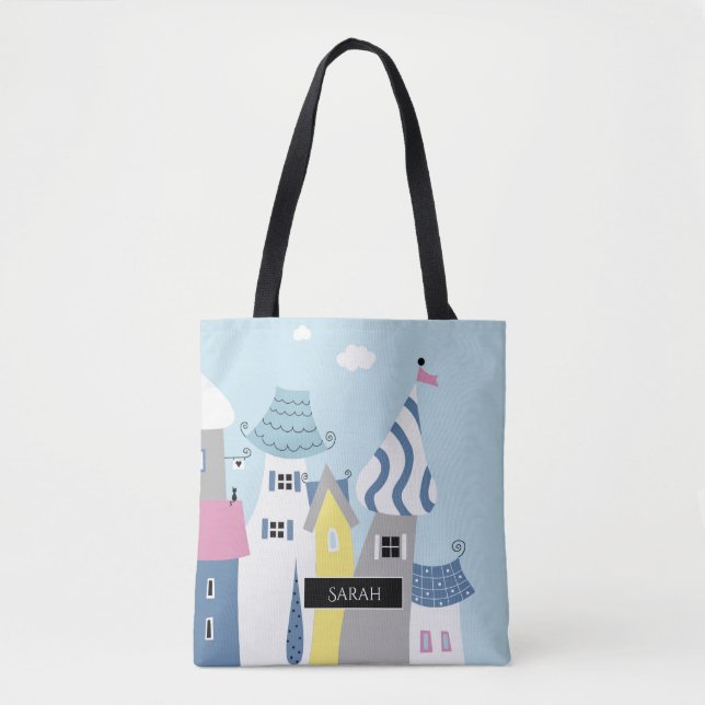 Bolso De Tela Ciudad de la playa del día de fiesta ilustrada (Anverso)