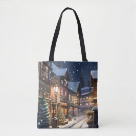 Bolso De Tela Ciudad festiva bajo la nieve Tote Bag