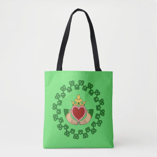 Bolso De Tela Claddagh y Green Knotwork (Anverso)