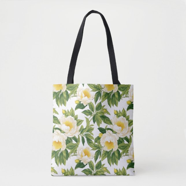 Bolso De Tela Claire de Lune peonies blanca y amarilla (Anverso)
