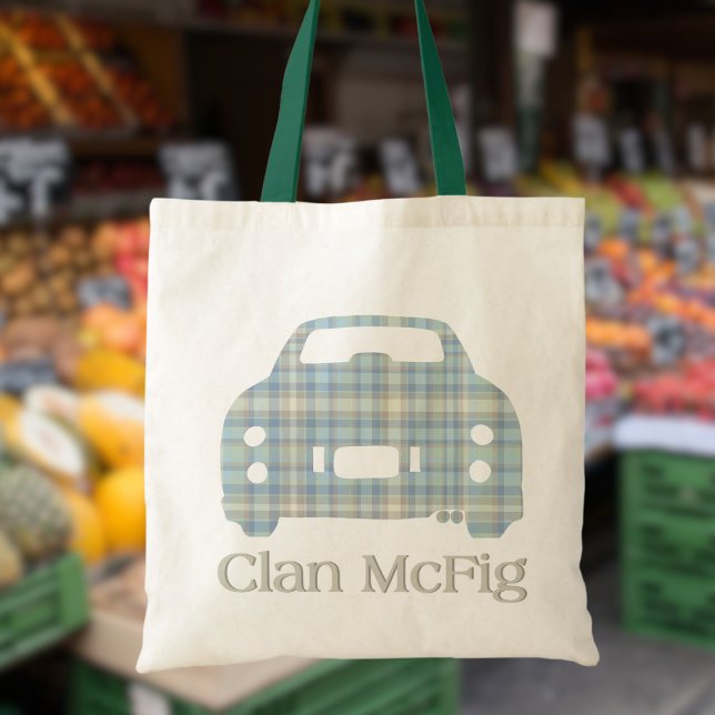 Bolso De Tela Clan de Figaraciones McFig Tartan Car Figaro Tote  (Are you a member of the Clan McFig? Perfect figaro tote bag just for you)