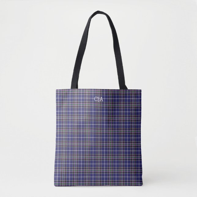 Bolso De Tela Clan de Placa Azul Alexander Tartan Monograma (Anverso)