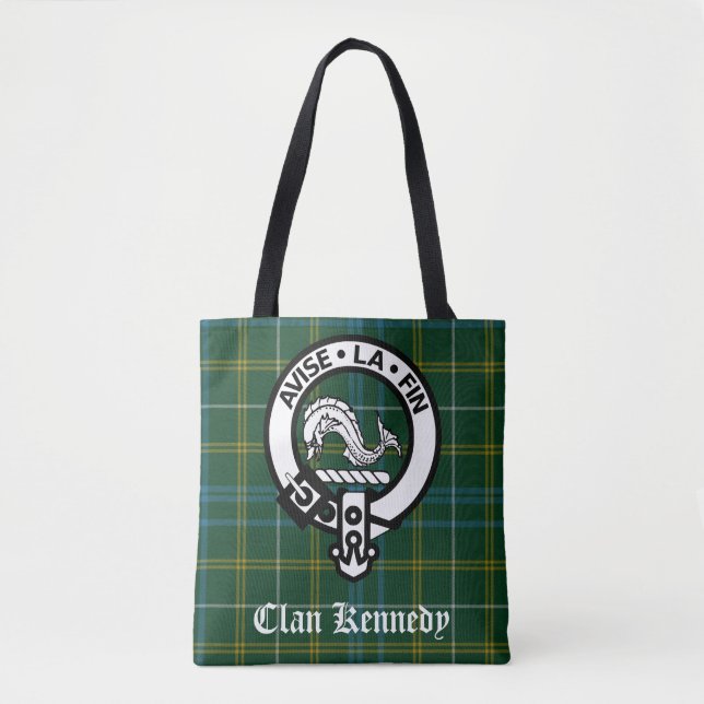 Bolso De Tela Clan Kennedy Escudo Badge y Tartán (Anverso)