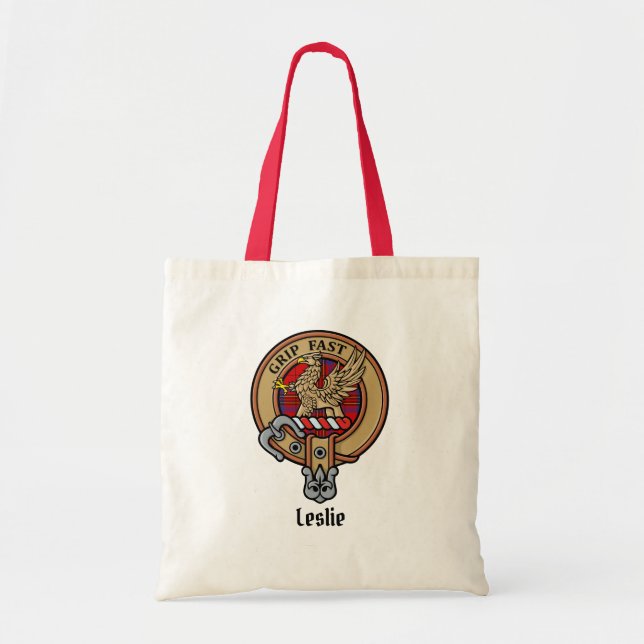 Bolso De Tela Clan Leslie Escudo sobre Red Tartán (Frente)