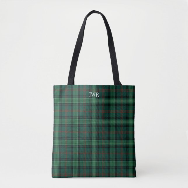 Bolso De Tela Clan Ross Hunting Tartan Green Plaid Monograma (Anverso)