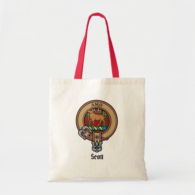 Bolso De Tela Clan Scott Escudo sobre Red Tartán (Frente)