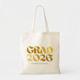 Bolso De Tela Clase de 2026 Tipografía Negro y Dorado