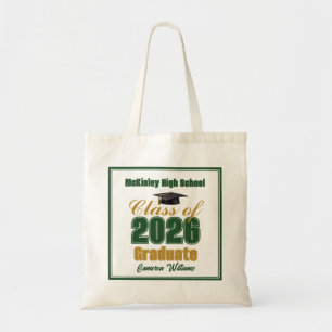 Bolso De Tela Clase de graduación 2026 en oro verde personalizad