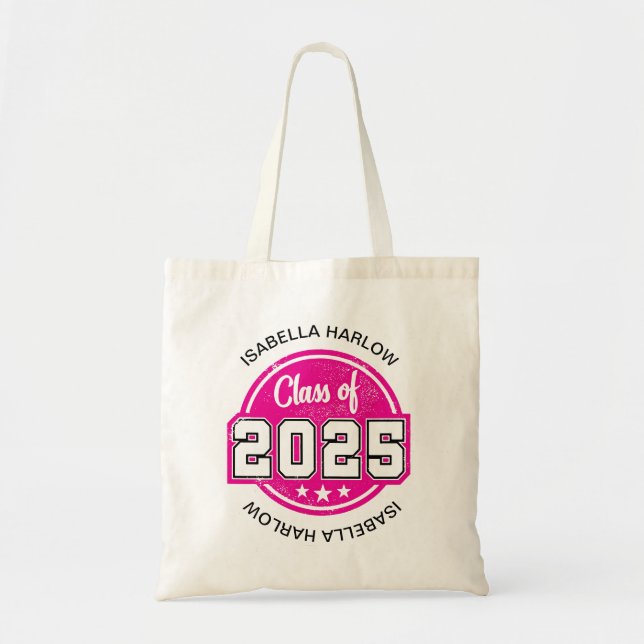 Bolso De Tela Clase de nombre de graduado rosado 2025 (Frente)
