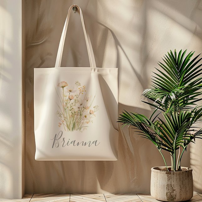 Bolso De Tela Clásica Boho Rubor Wildflower Bridesmaid Tote Bag (Subido por el creador)