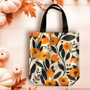 Bolso De Tela Clásica Naranja Floral en caída de grano