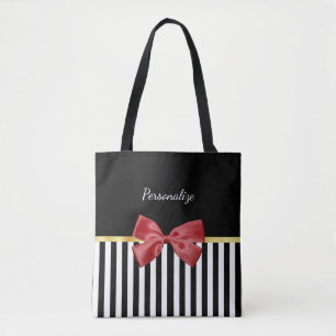 Bolso De Tela Clásicas franjas blancas y negras de color rojo c