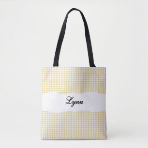 Bolso De Tela Clásico a Cuadros Amarillo y Blanco Nombre Perso