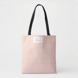 Bolso De Tela Clásico a cuadros naranja y blanco   Nombre person