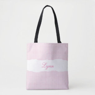 Bolso De Tela Clásico a Cuadros Rosa y Blanco Nombre Personali