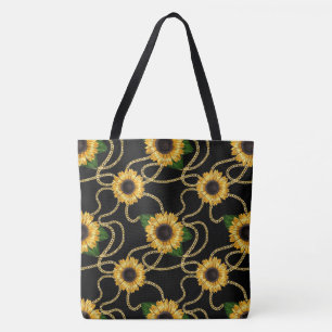 Bolso De Tela Clásico amarillo girasol elegante patrón en negro