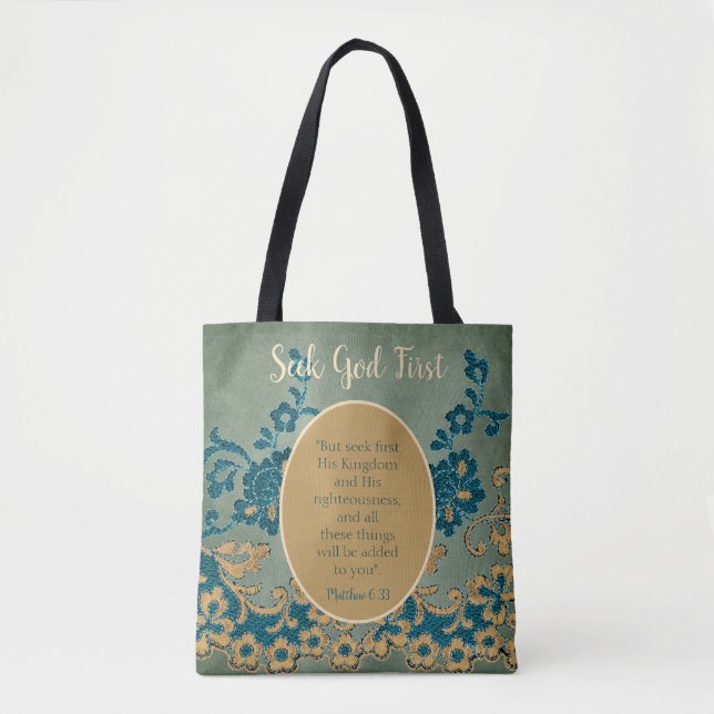 Bolso De Tela Clásico busca Dios primero floral (Anverso)