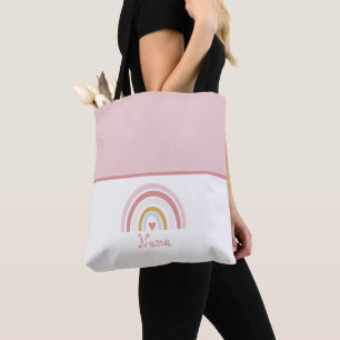 Bolso De Tela Clásico Chic Lindo Nombre Preppy Rosa Arcoíris
