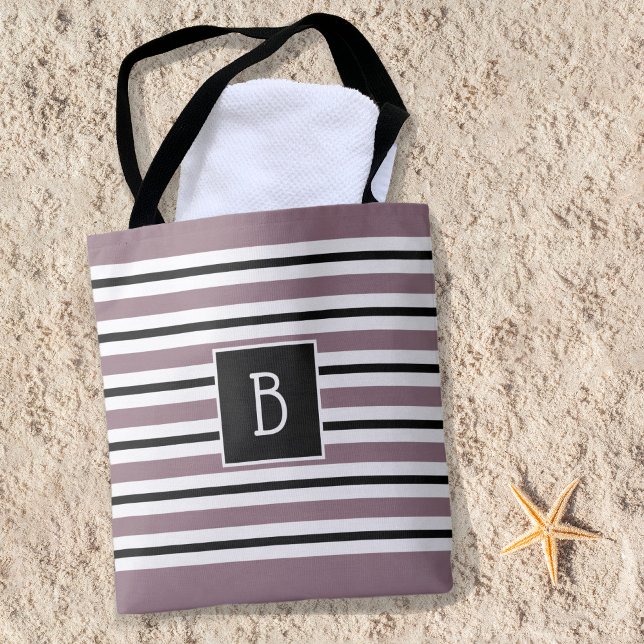 Bolso De Tela Clásico de moda Monograma Morado Banda Blanco Negr (Subido por el creador)