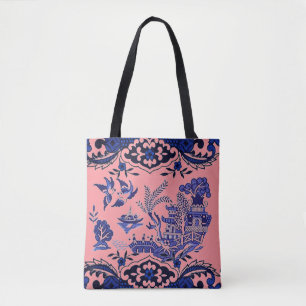 Bolso De Tela Clásico diseño azul vivo en rosa coral