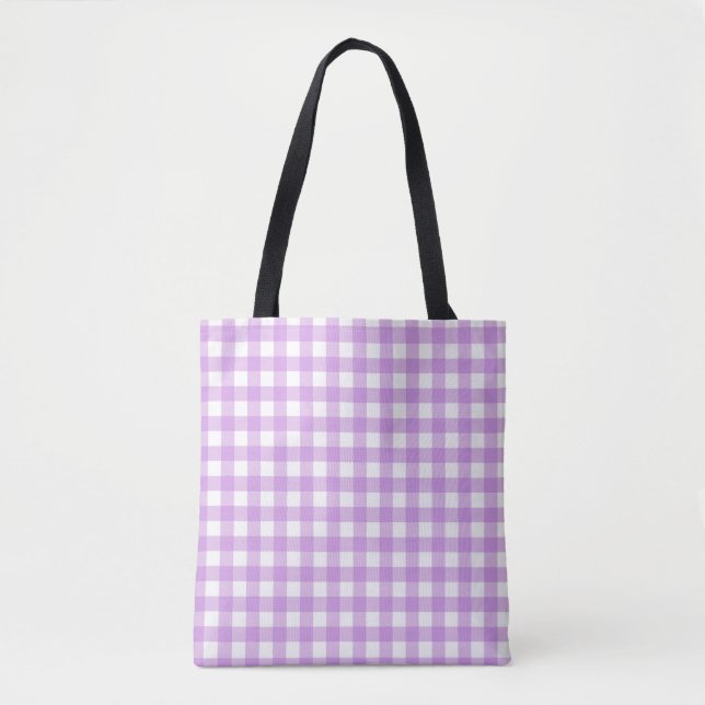 Bolso De Tela Clásico Gingham Check Plaid Pattern Lilac (Anverso)