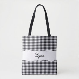Bolso De Tela Clásico Gingham Negro y Blanco | Nombre Personaliz