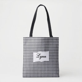 Bolso De Tela Clásico Gingham Negro y Blanco | Nombre Personaliz