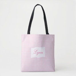 Bolso De Tela Clásico Gingham Rosa y Blanco | Nombre Personaliza