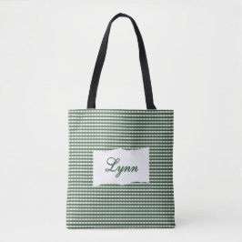 Bolso De Tela Clásico Gingham Verde y Blanco | Nombre Personaliz
