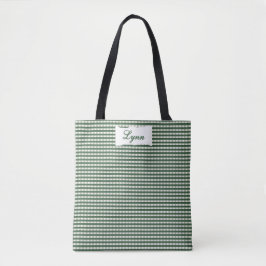 Bolso De Tela Clásico Gingham Verde y Blanco | Nombre Personaliz