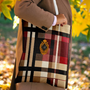 Bolso De Tela Clásico Monograma Elegante Plano Beige Rojo y Negr