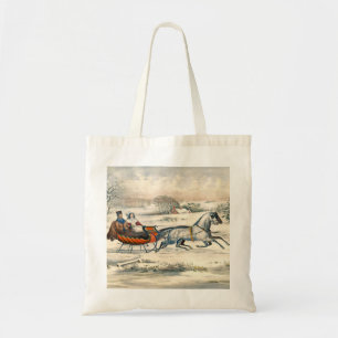 Bolso De Tela Clásico Paseo en Trineo 1853 Currier Ives Camino I