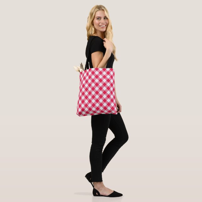 Bolso De Tela Clásico Patrón de Gingham Rojo y Blanco Rústico (Puesto)