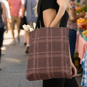 Bolso De Tela Clásico Plaid Geométrico de Chocolate Marrón y Mal