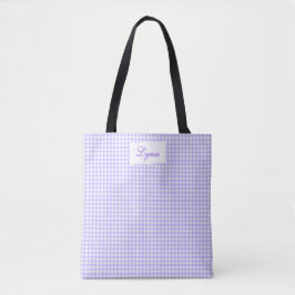Bolso De Tela Clásico Purple & White Gingham | Nombre Personaliz