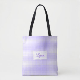 Bolso De Tela Clásico Purple & White Gingham | Nombre Personaliz