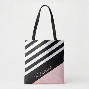 Bolso De Tela Clásico purpurina rosa en blanco y negro