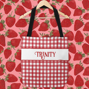Bolso De Tela Clásico rojo y blanco Gingham Plaid personalizado