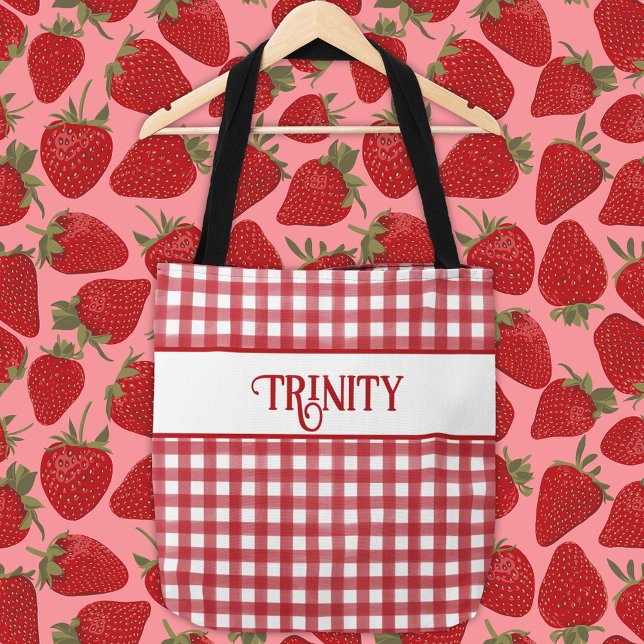Bolso De Tela Clásico rojo y blanco Gingham Plaid personalizado (Subido por el creador)