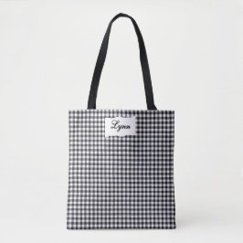 Bolso De Tela Classic Black & White Gingham | Personalized Name