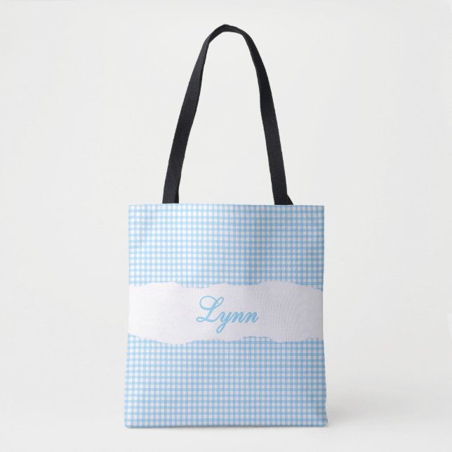 Bolso De Tela Classic Blue & White Gingham | Personalized Name (Anverso)