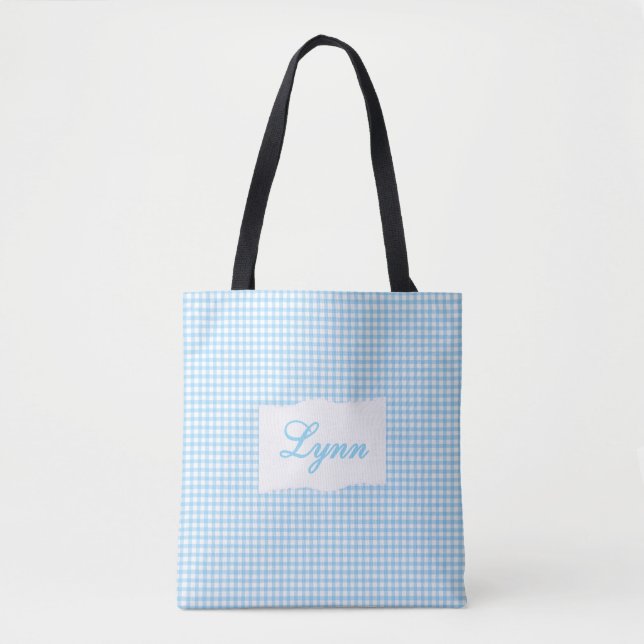 Bolso De Tela Classic Blue & White Gingham | Personalized Name (Anverso)