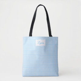 Bolso De Tela Classic Blue & White Gingham | Personalized Name